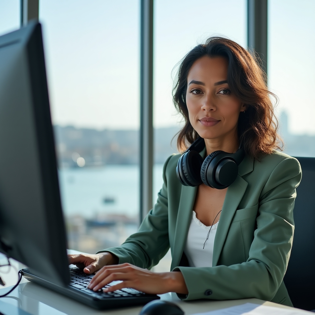 Manager donna che conduce videocall dal suo ufficio